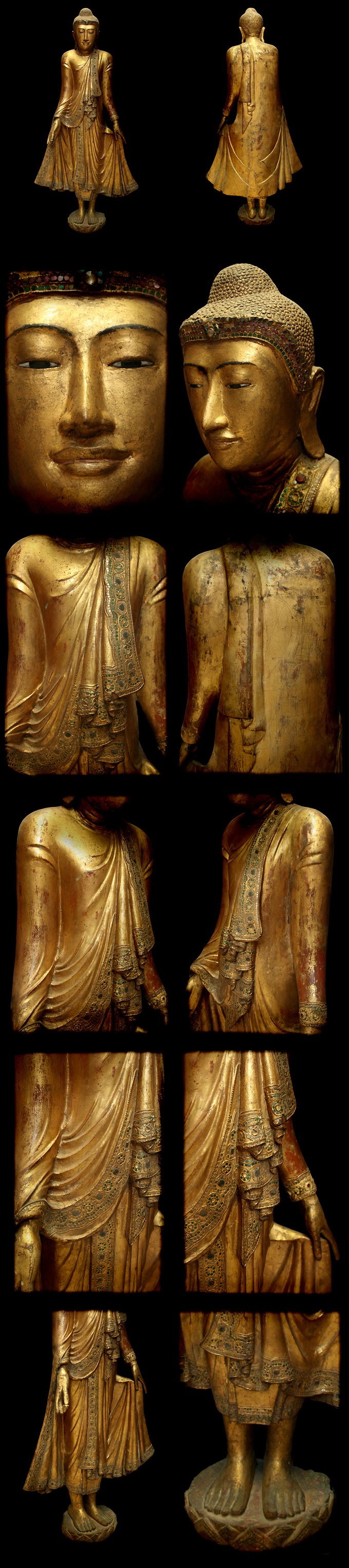 Extremely Rare 19C Standing Mandalay Burma Buddha #026-2