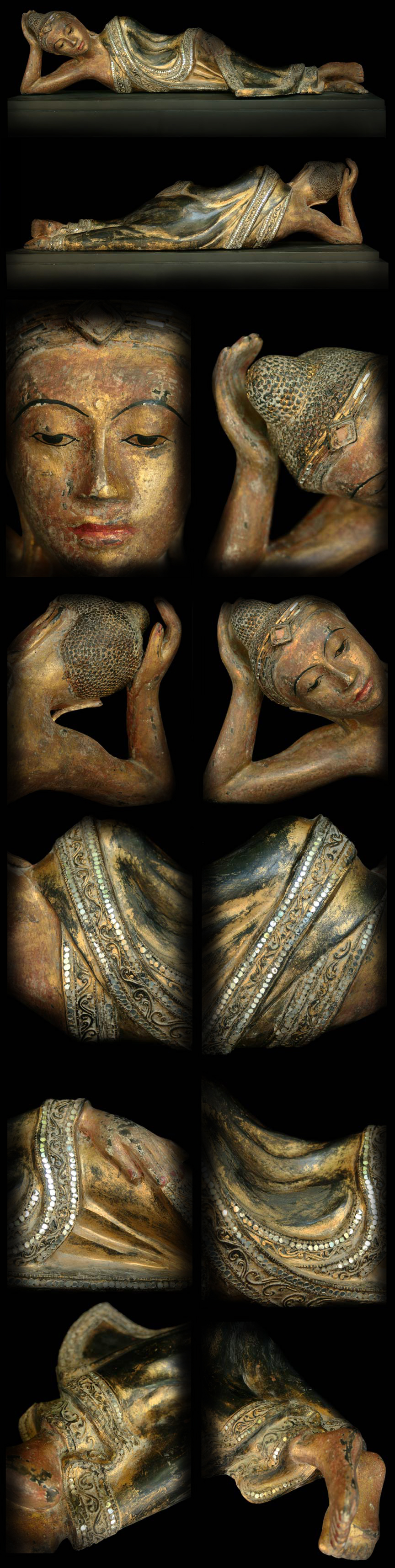 Beautiful Late 19C Mandalay Reclining Burmese Buddha #021-1S
