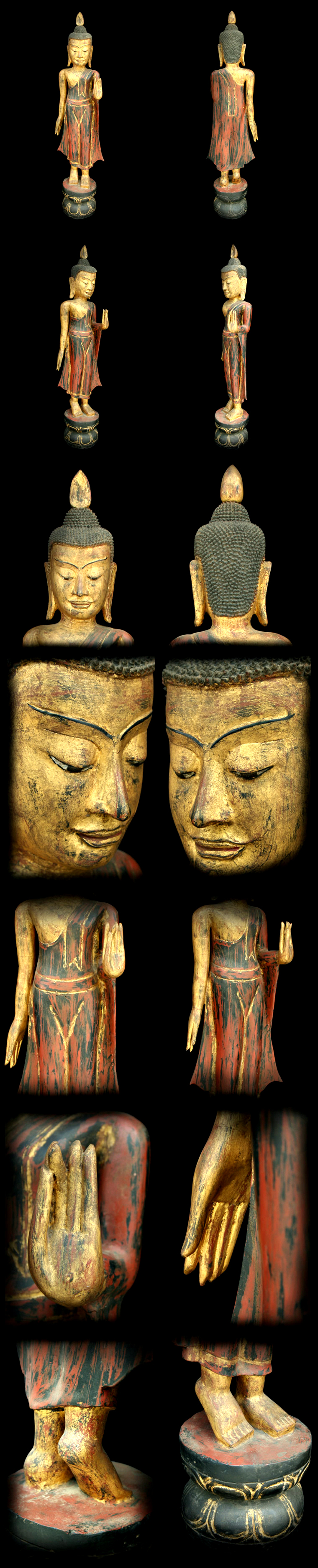 Extremely Rare 18C Wood Walking Laos Buddha #087-2