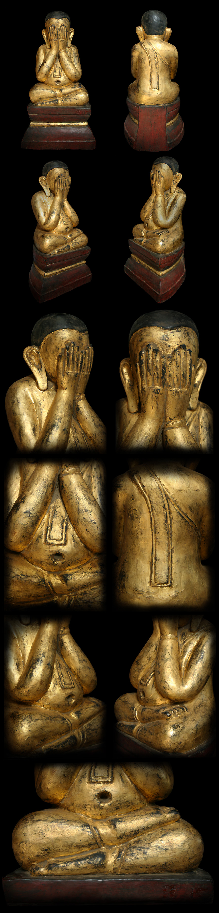 Extremely Rare 19C Wood Thai Happy Buddha #095-2