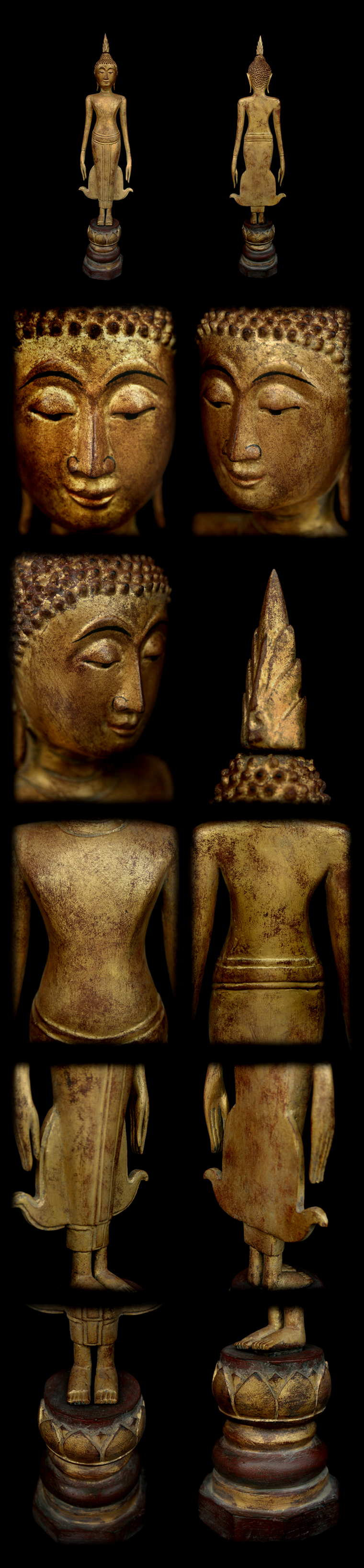 Extremely Rare 18C Wood Standing Laos Buddha #097-2