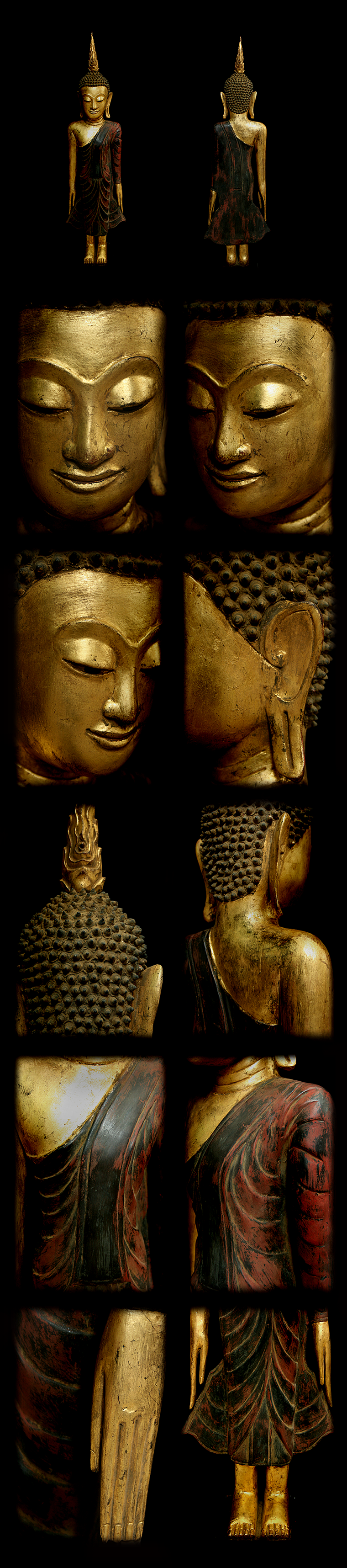 Extremely Rare 18C Wood Standing Laos Buddha #104-2