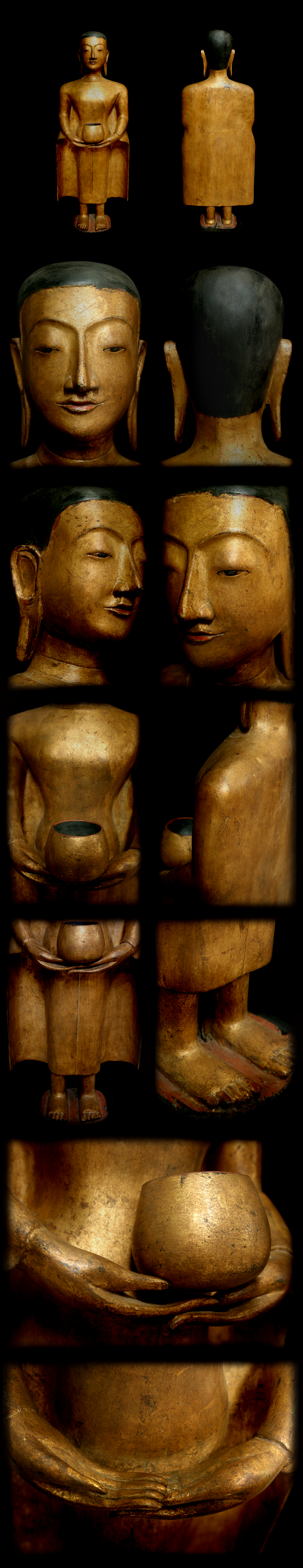 19C Burmese Wood Buddhist Monks #105-2