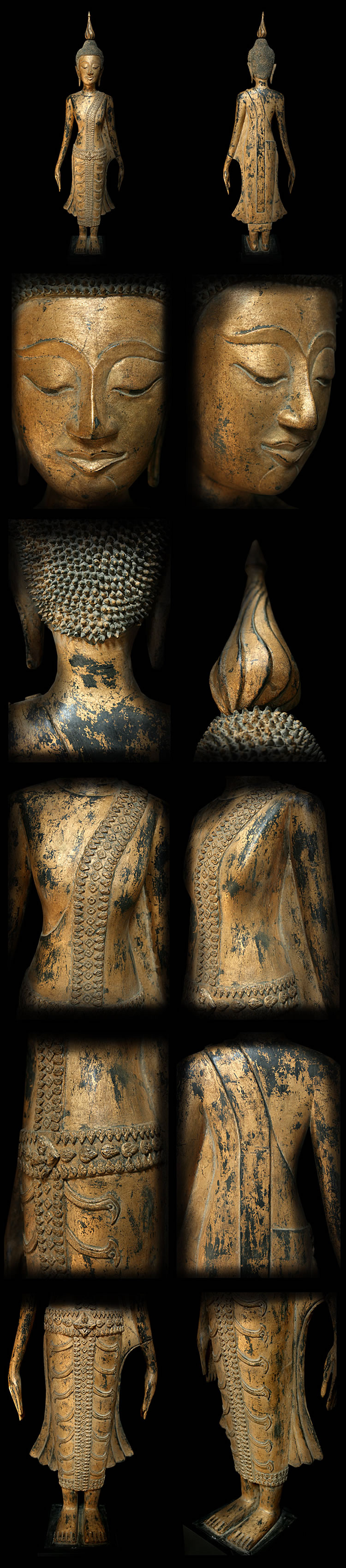 Extremely Rare 18C Wood Standing Laos Buddha #116-2
