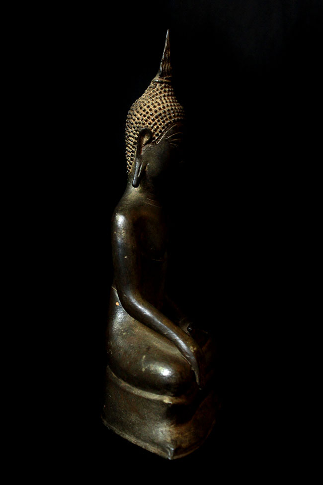 Extremely Rare 18C Sitting Bronze Laos Buddha #B02-24