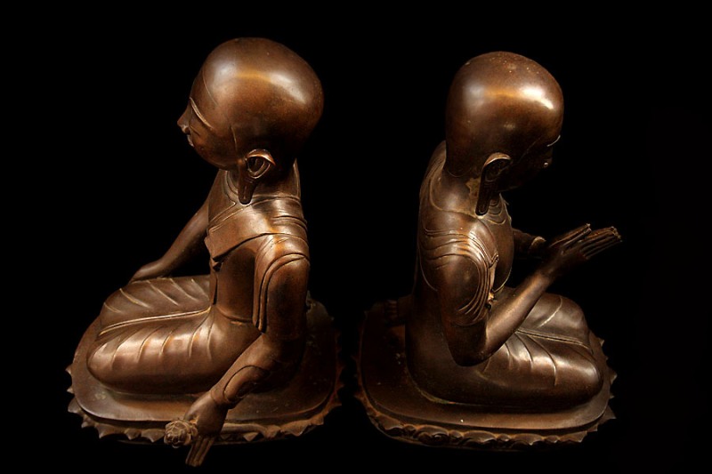 Pair Of 19C Bronze Burmese Buddhist Monks #BB135