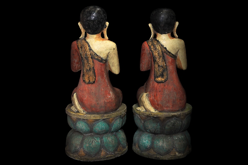 Pair of 19C Wood Burmese Buddhist Monks #BB165