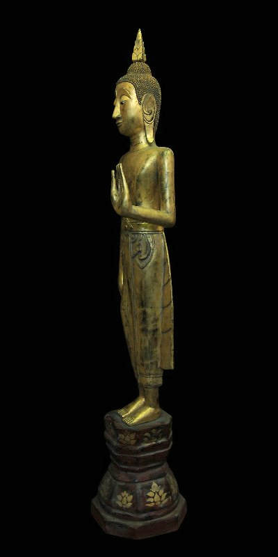 Extremely Rare 18C Standing Wood Laos Buddha #BB80