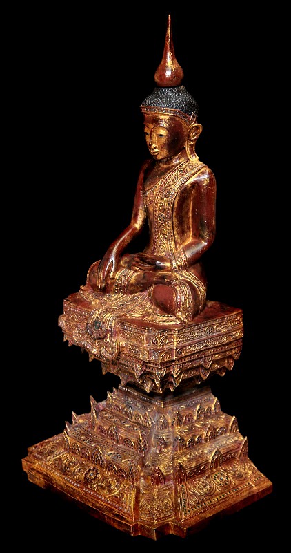 Extremely Rare Early 17C Wood Ava Burma Buddha #BB069