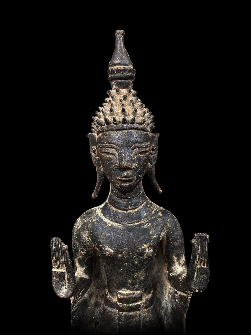 18C Sitting Bronze Laos Buddha #BB149