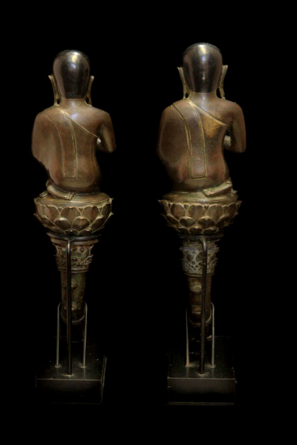 Extremely Rare 19C Pair Of Bronze Burmese Monks #BB119