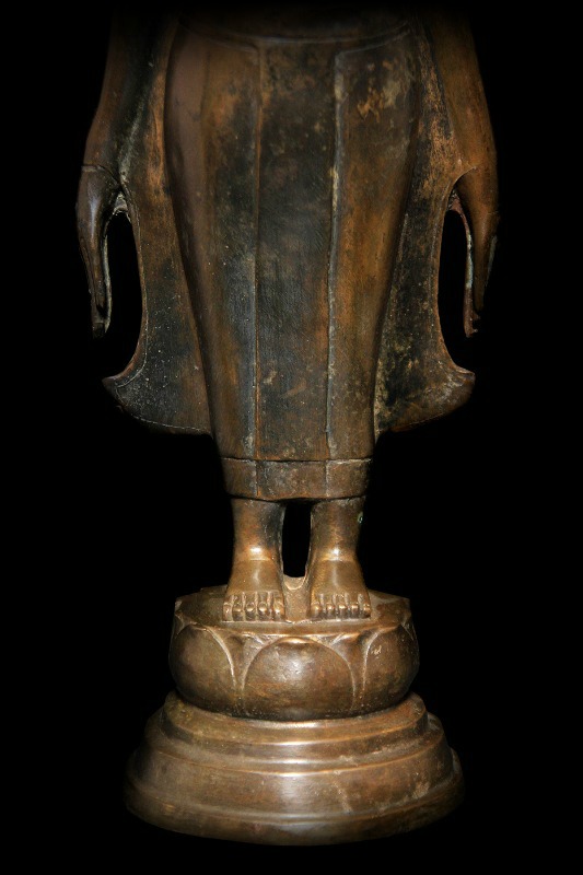 Beautiful 19C Standing Bronze Laos Buddha #BB154