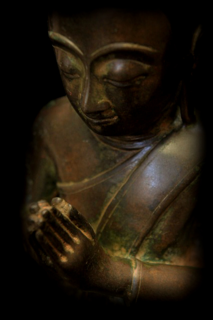 Extremely Rare 19C Pair Of Bronze Burmese Monks #BB119