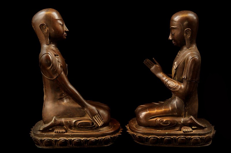 Pair Of 19C Bronze Burmese Buddhist Monks #BB135