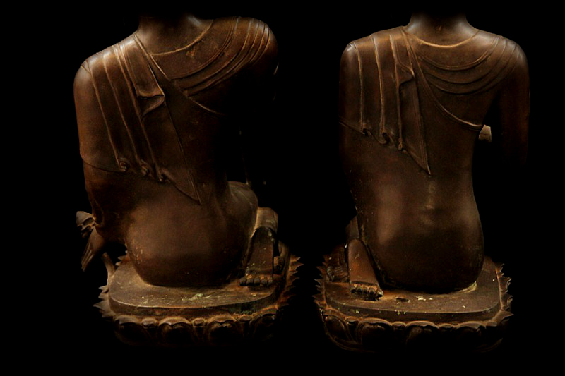 Pair Of 19C Bronze Burmese Buddhist Monks #BB135
