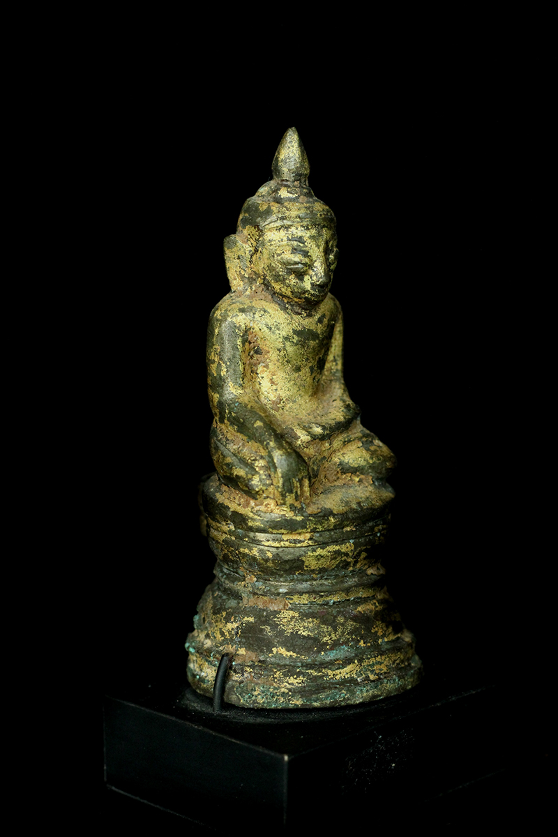 Extremely Rare 18C Sitting Bronze Laos Buddha #CA1060
