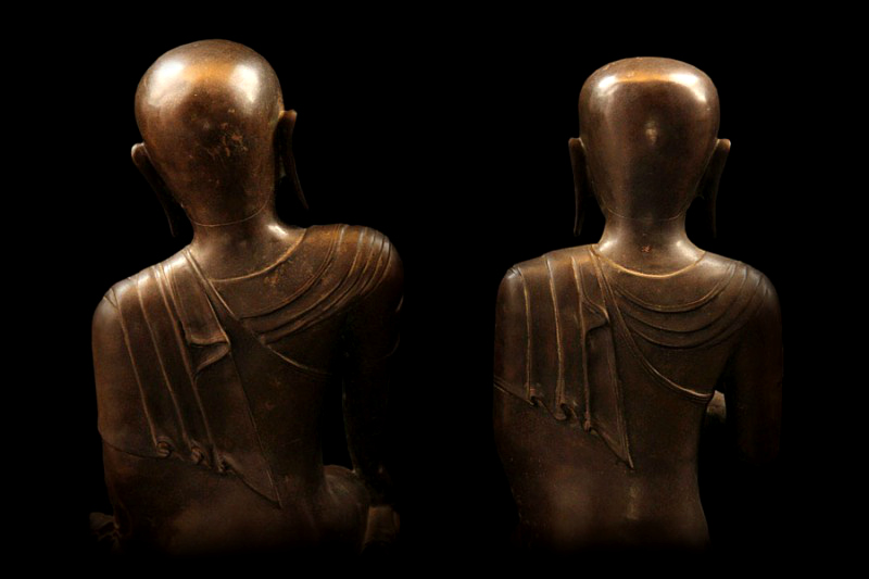 Pair Of 19C Bronze Burmese Buddhist Monks #BB135