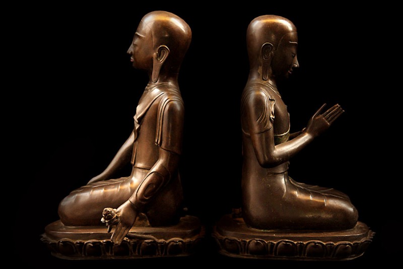 Pair Of 19C Bronze Burmese Buddhist Monks #BB135