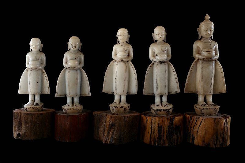 Fantastic Set 19C Bronze Burmese Buddhist Monks #B070