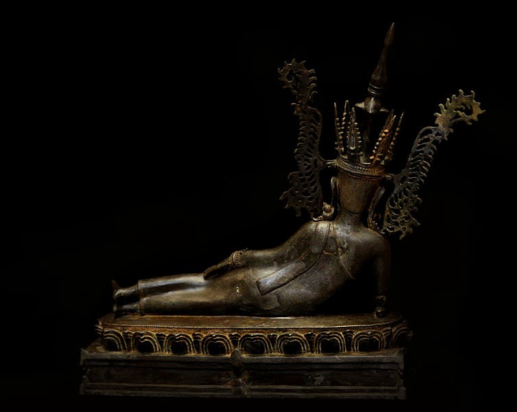 Fantastic 19C Bronze Burma Reclining Shan Buddha #BB132
