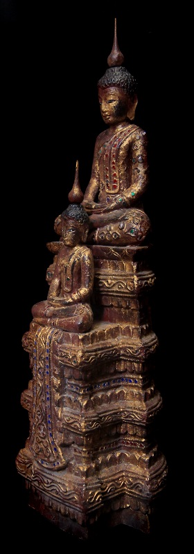 Extremely Rare 19C Two Stand Wood Thai Buddha #BB067