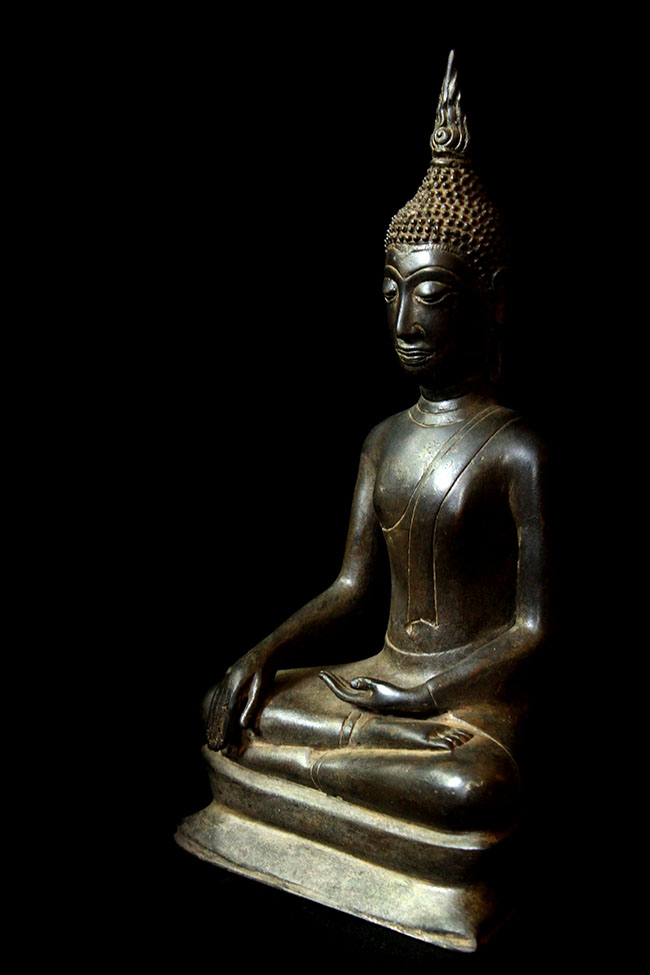 Extremely Rare 18C Sitting Bronze Laos Buddha #B02-24