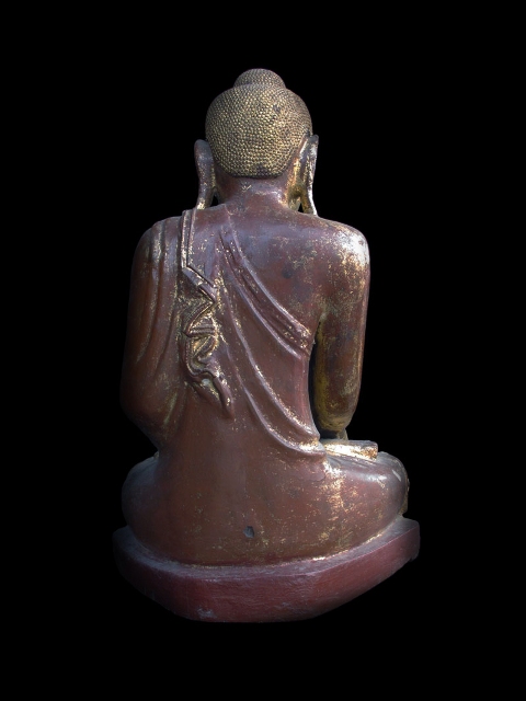 Extremely Rare 19C Wood Sitting Mandalay Buddha #CA1053