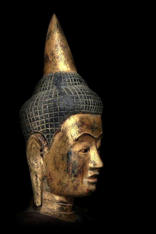 Extremely Rare 18C Wood Standing Cambodia Buddha # AL.167