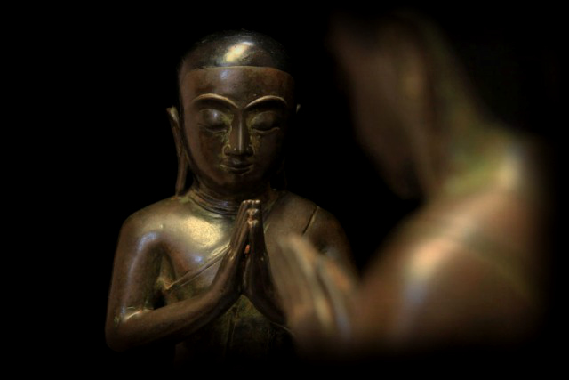 Extremely Rare 19C Pair Of Bronze Burmese Monks #BB119