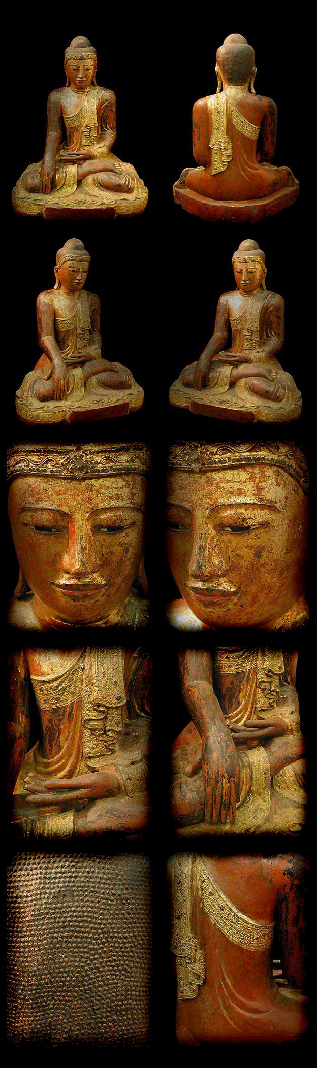 Extremely Rare 19C Wood Sitting Mandalay Buddha #9293