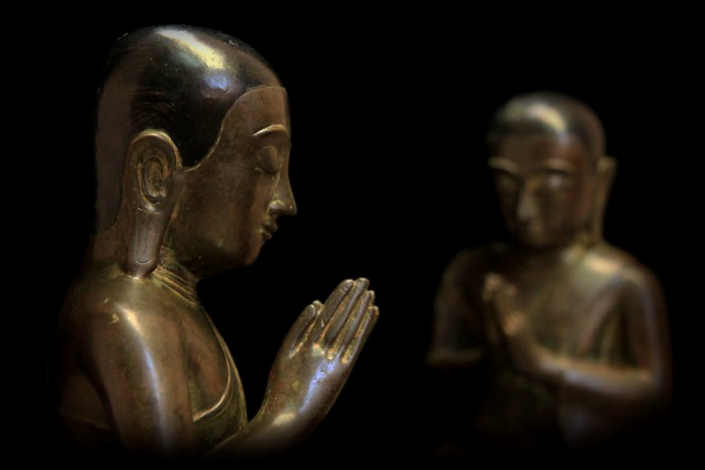 Extremely Rare 19C Pair Of Bronze Burmese Monks #BB119