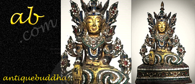 Extremely Rare 18C Wood Crown Burma Ava Buddha #9735