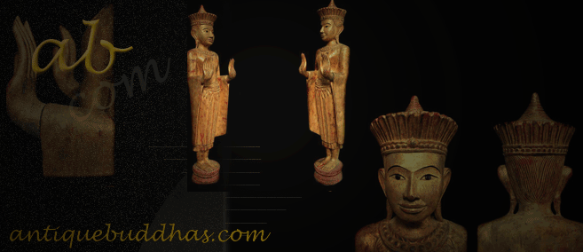 Extremely Rare 19C Wood Standing Cambodia Buddha # AL.1017
