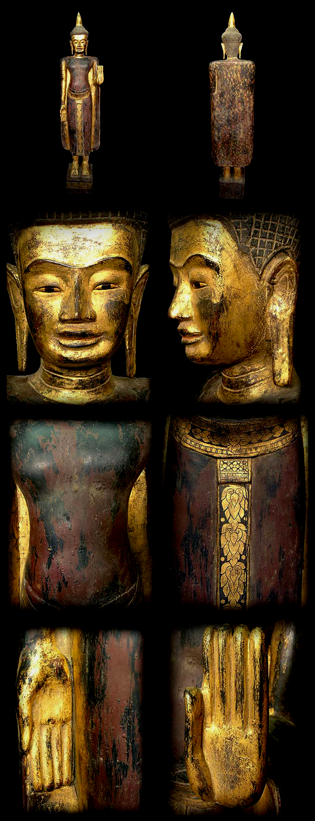 Extremely Rare 18C Wood Standing Cambodia Buddha # AL.167