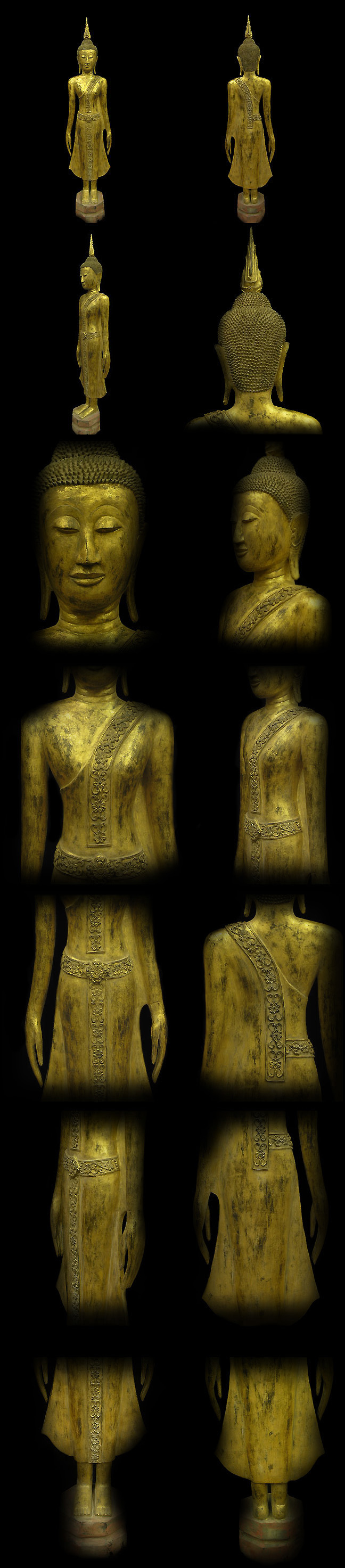 Extremely Rare 19C Wood Standing Laos Buddha #AL.922