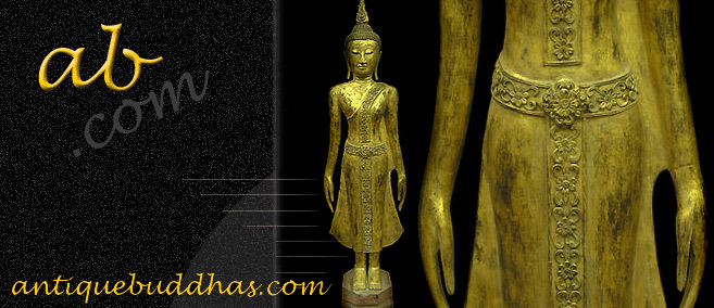 Extremely Rare 19C Wood Standing Laos Buddha