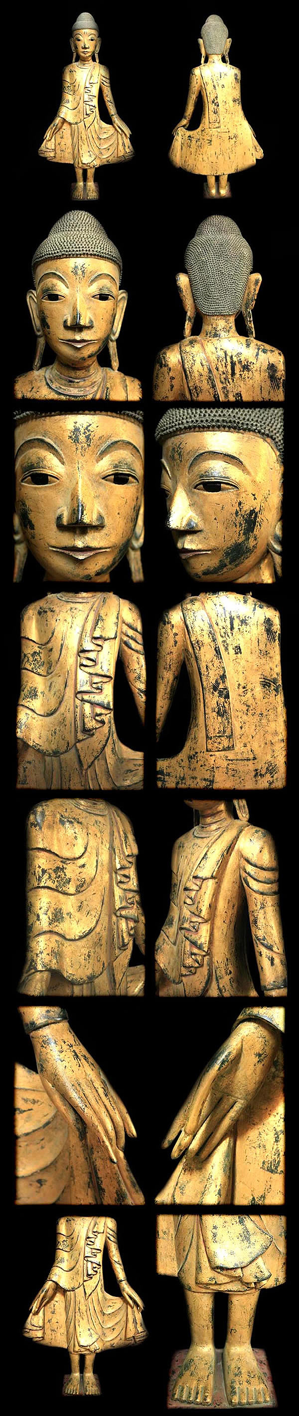 Rare 19C Standing Wood Mandalay Burma Buddha #AL.1012