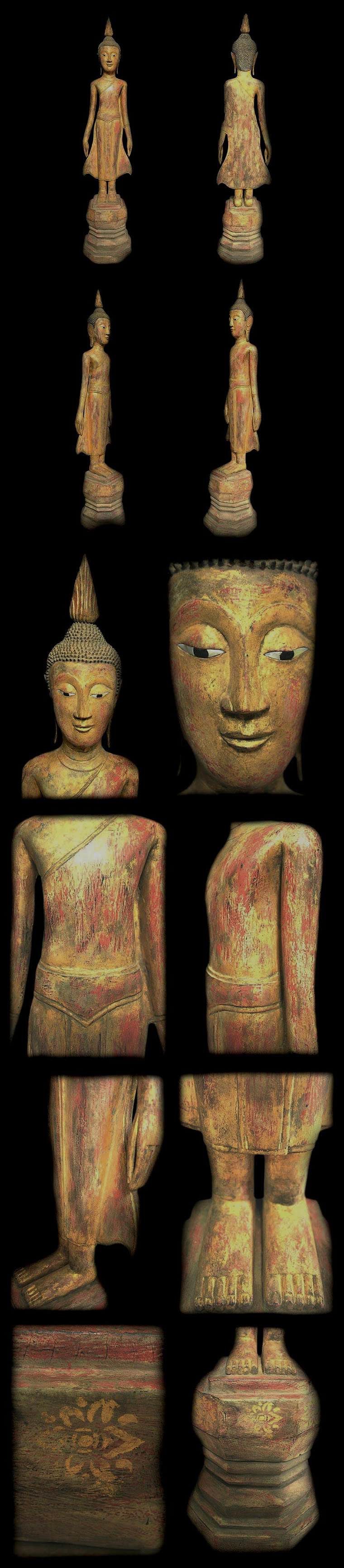 Extremely Rare Late 18C Standing Wood Laos Buddha #AL.1020
