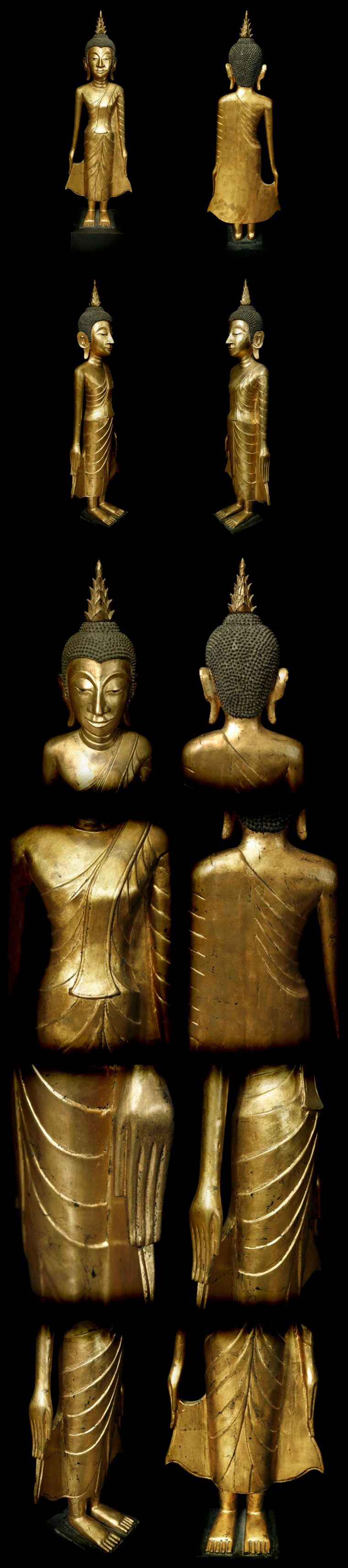 Extremely Rare Late 18C Standing Wood Laos Buddha #AL.1061