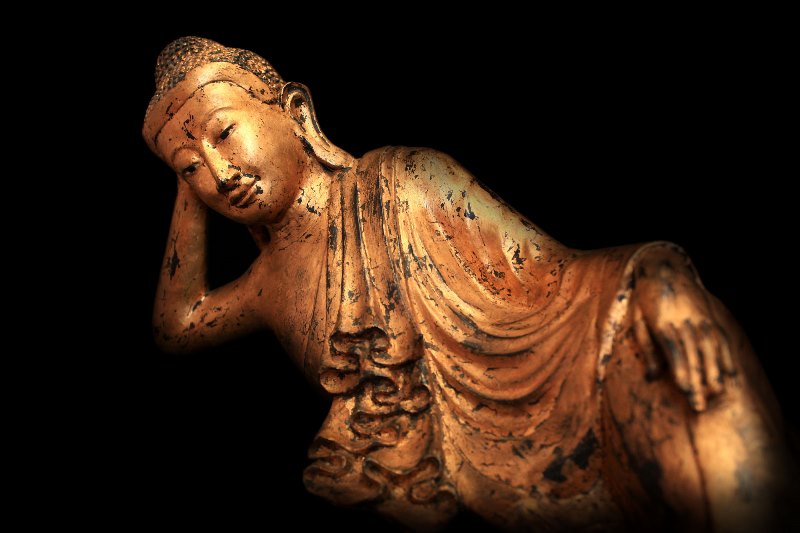 Extremely Rare 19C Reclining Lacquer Mandalay Buddha #BB249