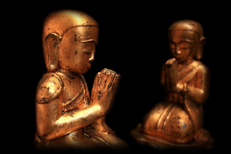 Extremely Rare 18C Pair Of Lacquer Burmese Monks #BB254