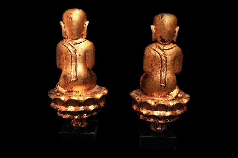 Extremely Rare 18C Pair Of Lacquer Burmese Monks #BB254
