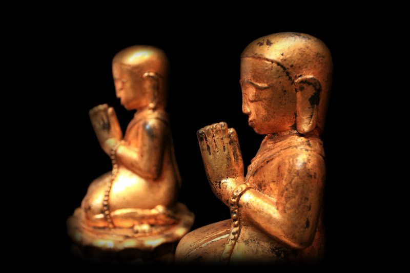 Extremely Rare 18C Pair Of Lacquer Burmese Monks #BB254