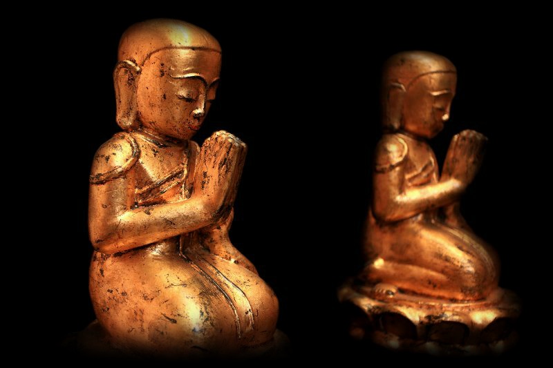 Extremely Rare 18C Pair Of Lacquer Burmese Monks #BB254