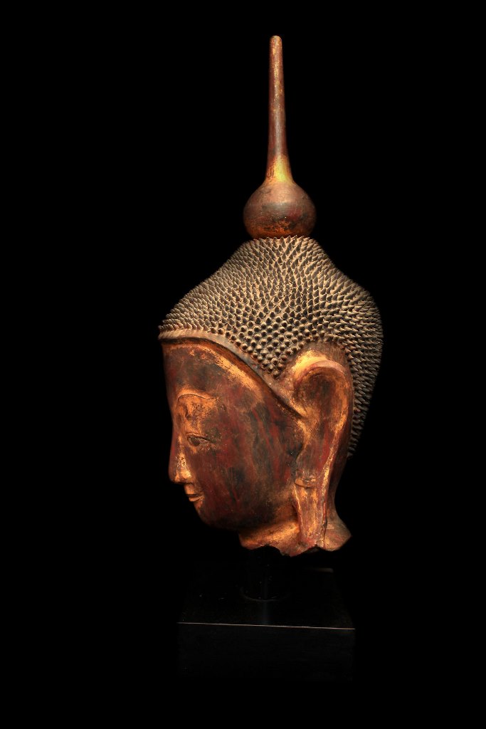 Extremely Rare 18C Lacquer Shan Burma Buddha Head #BB266