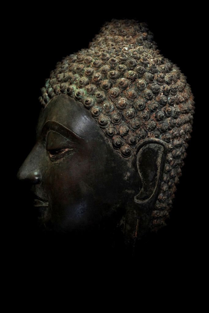 Extremely Rare 18C Bronze Chiangsang Buddha Head #BB307