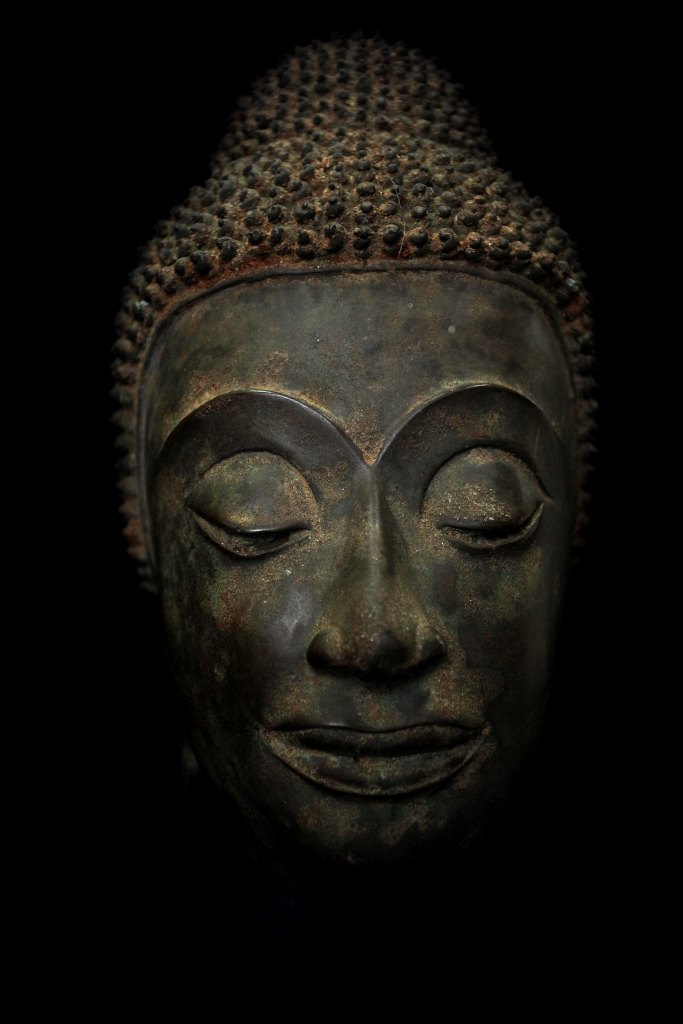 Extremely Rare 18C Bronze Laos Buddha Head #BB309