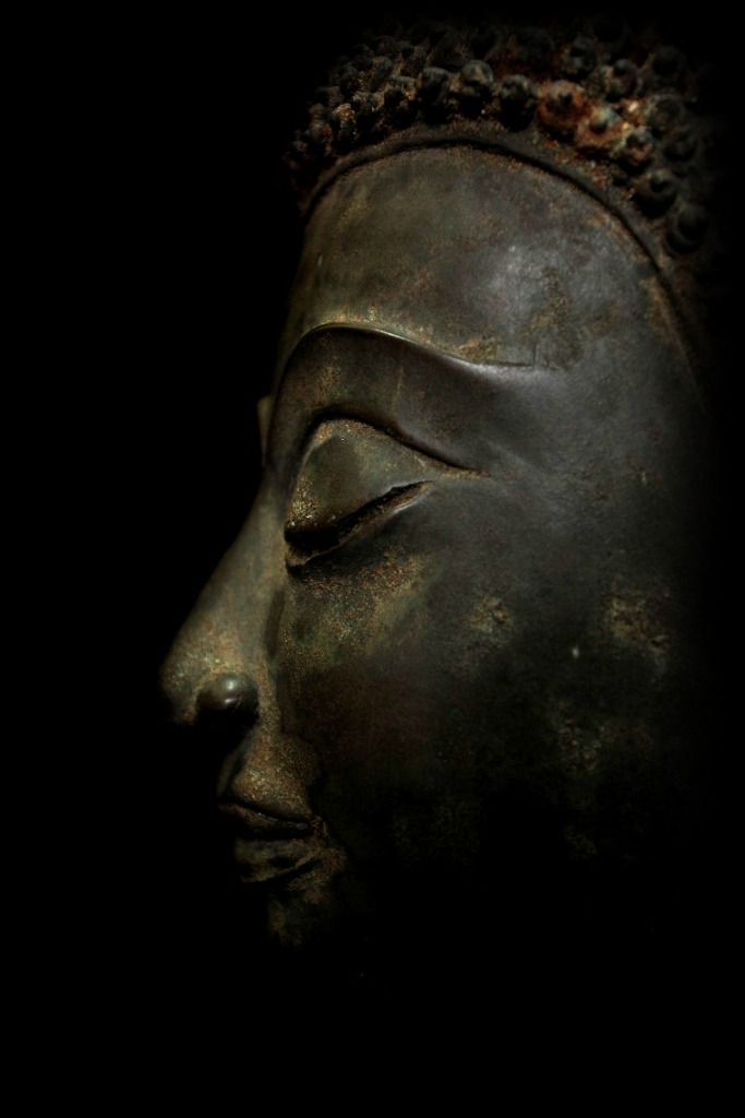 Extremely Rare 18C Bronze Laos Buddha Head #BB309