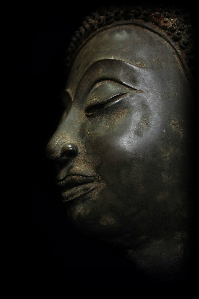 Extremely Rare 18C Bronze Laos Buddha Head #BB309