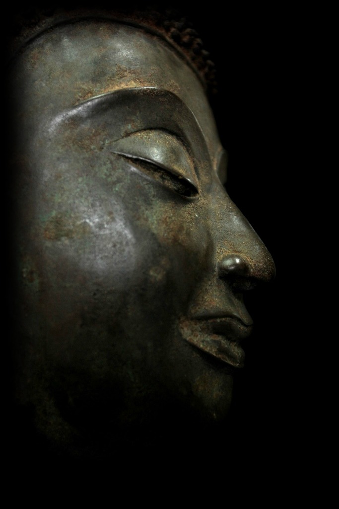 Extremely Rare 18C Bronze Laos Buddha Head #BB309